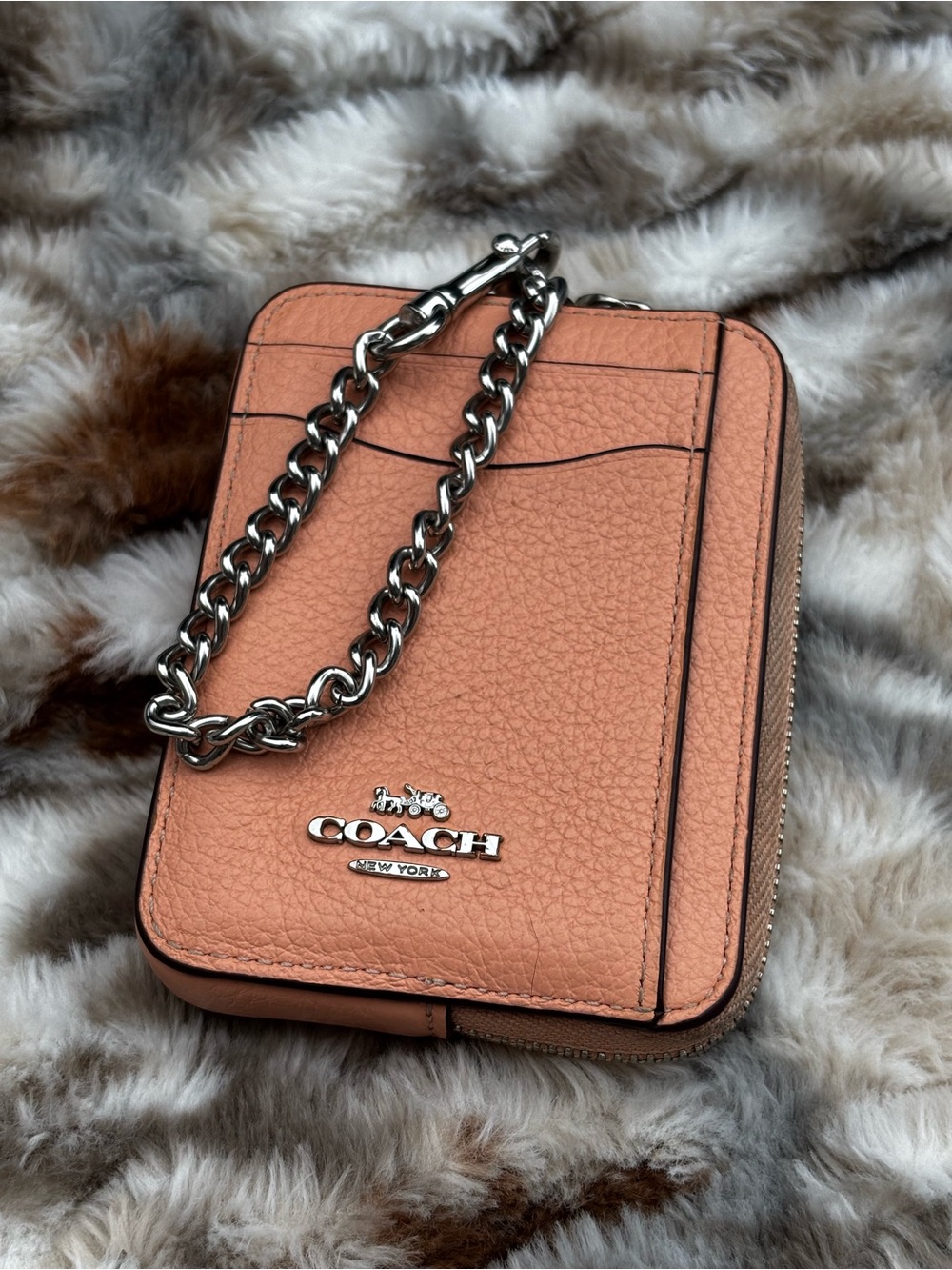 Coach Pebbled Leather Mini Zip Wristlet in Peach